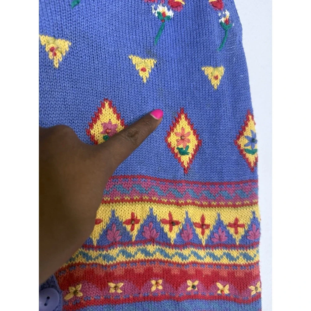Vintage Susan Bristol Women's S Hand Embroidered Floral Rainbow Vest Teacher
